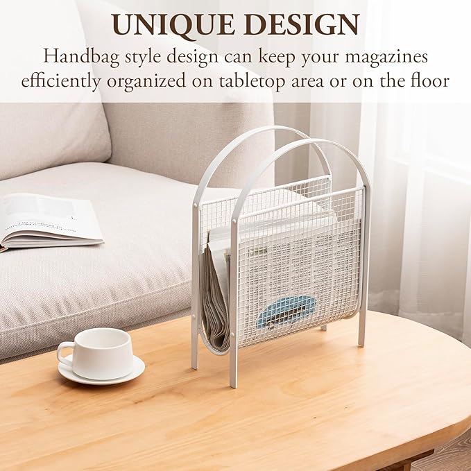MyGift Magazine Rack, Floor Freestanding Magazine Holder for Bathroom Bedroom Office, Books Newspapers File Mail Organizer, Mid Century Modern Decor Wire Storage for Tablets and Documents