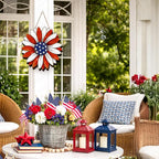 Wooden 4th of July Decorations Patriotic Wreaths for Front Door Independence Day Decorations Star Sign Welcome Memorial Day Hanging for Home Wall Decor Outdoor Indoor Red White and Blue Wreath 4