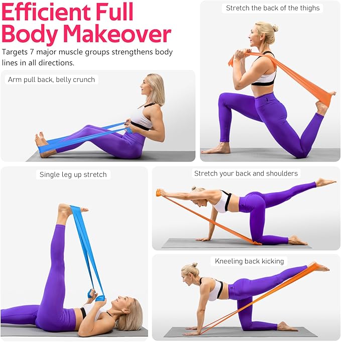 RENRANRING Resistance Bands for Working Out, Exercise Bands for Physical Therapy, Stretch, Recovery, Pilates, Rehab, Strength Training and Yoga Starter Set