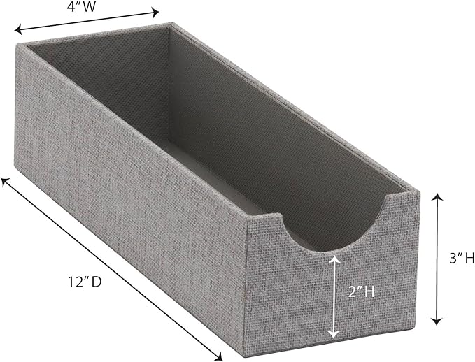 Household Essentials Grey 725-1 Deep Drawer Organizer Box for Storage | 12 in x 4 in x 3.13, Silver