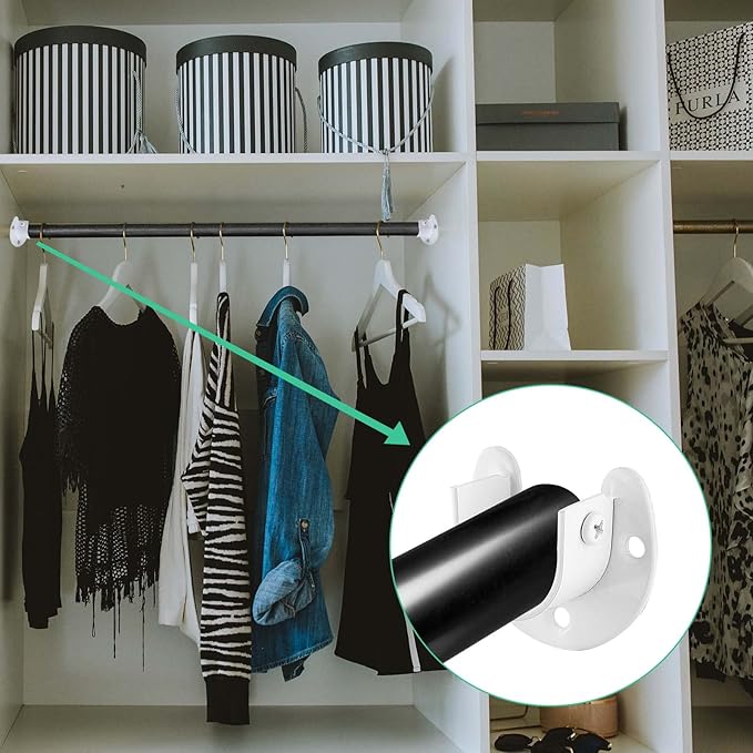 4 Packs Stainless Steel Closet Rod End Supports 1 Inch Wardrobe Bracket Heavy Duty Closet Pole Sockets Flange Rod Holder, U-Shaped with Screws, White