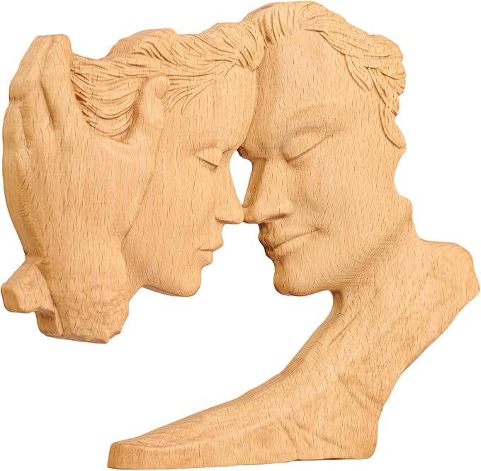 BGCOPPER Wooden Couple Statue, Abstract Couple Sculptures Ornament for Home Decor Women Gift for Anniversary Wedding (8 Inch)
