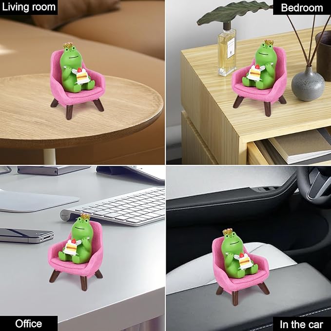 Miniature Frog Figurine Desk Decor, Cute Frog Statue, Mini Frog Garden Decor Resin, Funny Frog Figure Decorations Fairy Garden Accessories Gifts for Home,Office,Room Ornament(Pink Cake)