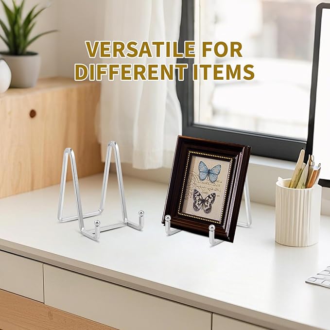 Plate Holder Easel Display Stand - 4.5 inch Metal Plate Stands for Display - Tabletop Picture Stand - Silver Iron Easels for Display Pictures | Photo Frames | Book | Decorative Plates | Plaque -1 Pack