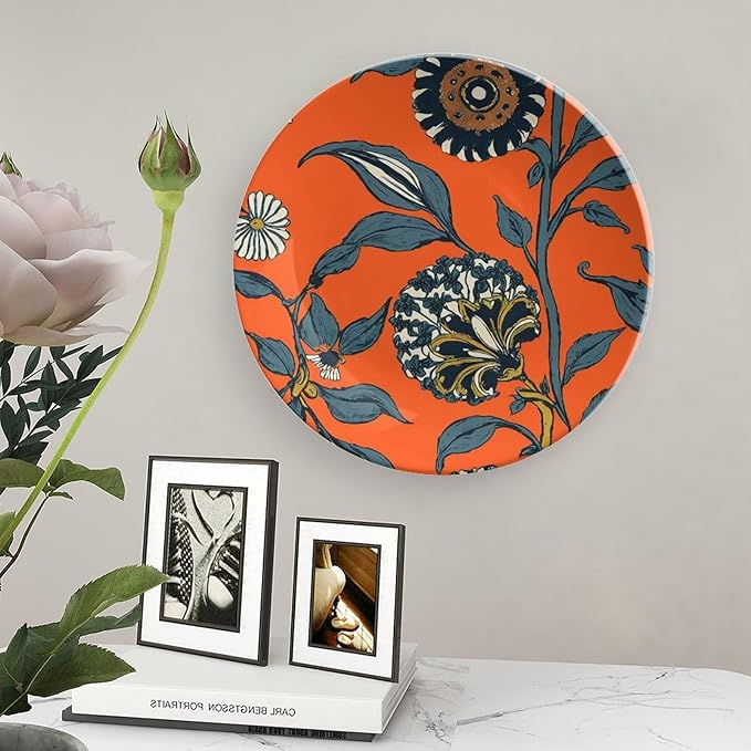 Plates Ceramic Persimmon Flower Chinoiserie Customize Decor for Festival Wall Kitchen Home Ceramic Dinner Plates 1 Plate with 1 Display Stand, Multi Sizes by Choosing, Gifts for Men Women