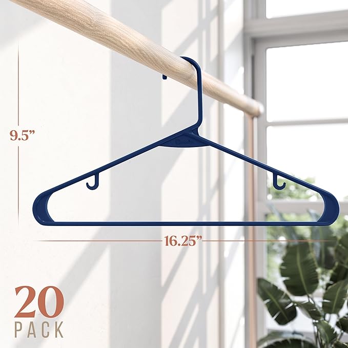 Plastic Hangers 20 Pack Navy Blue - Clothes Hangers - Makes The Perfect Coat Hanger and General Space Saving Clothes Hangers for Closet - Percheros Ganchos para Colgar Ropa Hangars