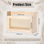 BTSKY Wooden Hanging Magazine Rack, Wall Mounted Magazine Holder Modern Rattan Hollow-out Design Mail Organizer, Assembly File Holder Letter Holder Wall Rack for Home & Office - 15x4x9.9 Inch