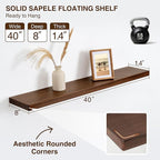 40 Inch Floating Shelves, Solid Wood Wall Shelves, 8 Inch Deep Floating Shelf – for Bathroom, Bedroom, Living Room, Kitchen, Home Decor & Storage, Heavy-Duty Wooden Shelf Wall-Mounted, Set of 2