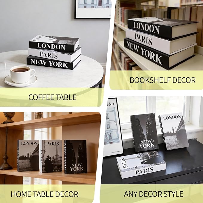 3 PCS Faux Decorative Books for Home Decor-Coffee Table Books Decor-Aesthetic Fake/Faux Books for Decoration,libros Decoration for Coffee Table, Shelf Accessories (3-Paris London Newyork kiss)