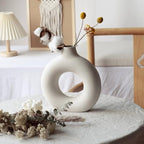 CEMABT Vases for Pampas Grass,2PC Creative Vase Modern Home Decor,Handmade Vase White Ceramic Dried Flowers Crafts Ornaments for Office Home Deco Decoration,Vase Beige