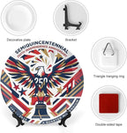 250th Anniversary Decorative Plates 8 Inch Eagle Liberty Bell Patriotic Decorations Commemorative Plates with Stand Independence Day 4th of July Semiquincentennial Decor