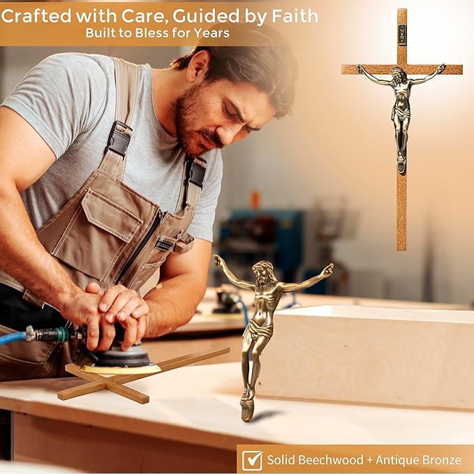 ACHIBANG Crucifix Wall Cross Catholic – 10" Wooden Jesus Cross with INRI for Wall or Easter Decor, Christian Gift for Faithful Home