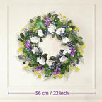 Idyllic 24 Inch Spring Summer Wreath for Front Door - Artificial Blueberry Bunch Wreath with White Purple Flowers Floral Decor for Window Mantel Wedding Indoor Outdoor Home Decoration