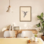 Vintage Framed Wall Art, Birds Canvas Prints, Hummingbird Sketch Painting Picture, Neutral Farmhouse Artwork Wall Decor for Living Room Bedroom – Dark Wooden Frame 12x16in