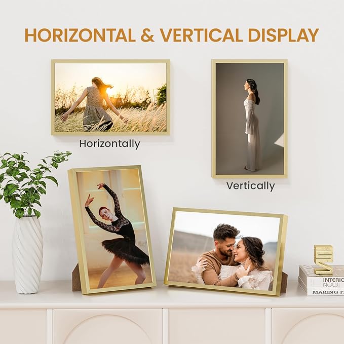 7x11 Aluminum Metal Picture Frame,Tempered Glass Gold Photo Frame 7x11 for Family Photo,Posters,Art,Document to Wall Mount Horizontally or Vertically