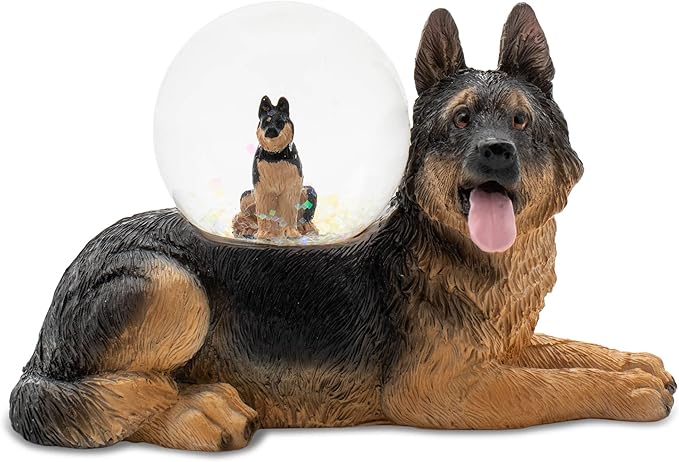 Elanze Designs German Shepherd Mother and Baby Miniature 45MM Sturdy Polyresin Magical Whimsical Tabletop Dresser Nightstand Glitter Water Snow Globe Figurine Decoration