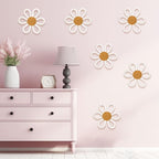 Zeyune 6 Pcs Boho Nursery Daisy Flower Wall Art Decor Woven Macrame Wall Pediments Boho Daisy Floral Nursery Art Decor for Home Bedroom Decorations(White,Yarn and Cotton Rope)