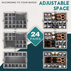 Shoe Organizer for Closet, Foldable Shoe Storage Bins with Clear Cover, Space Saving Shoes Holder with 4 Handles, Large Adjustable Shoe Box Storage Containers, Fits 12-24 Pairs, 1 Pack, Beige