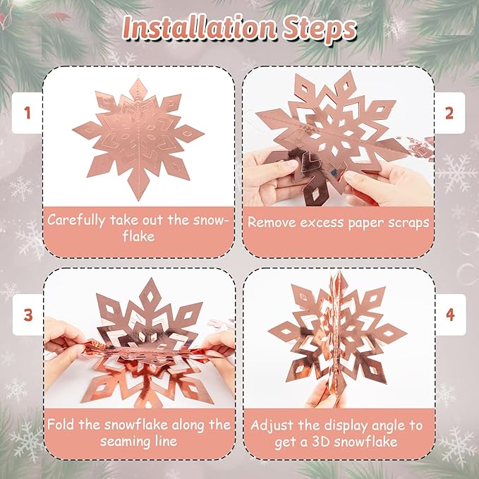 OuMuaMua Winter Christmas Snowflake Decorations Indoor, 24PCS 3D Silver Rose Gold Snowflakes Christmas Hanging Ornaments for Home Xmas Christmas Holiday Winter Wonderland New Year Party Decor Supplies