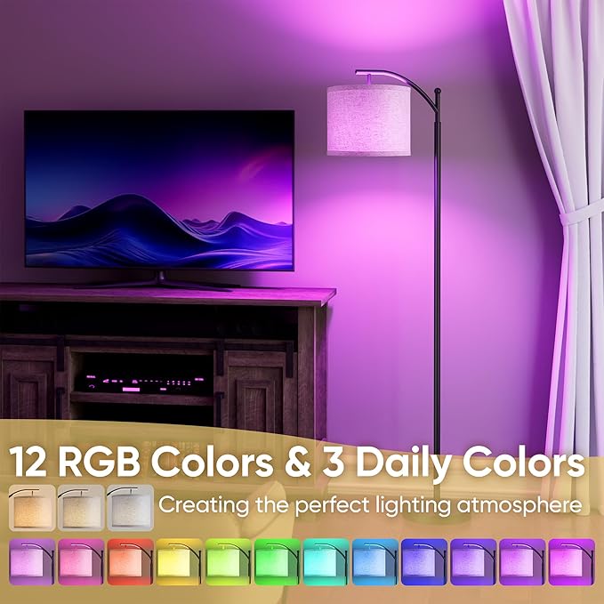 Battery Operated Floor Lamp, RGB Dimmable Cordless Standing Lamp with Remote Control for Living Room, Tall Floor Lamp for Bedroom -Black