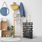 Tudomro Umbrella Stands for Entryway Large Metal Umbrella Holder 3.94 x 11.81 x 16.93 Inches with Removable Water Tray and Hooks Decor Freestanding Rectangular Hollow Rack for Home Office (Black)