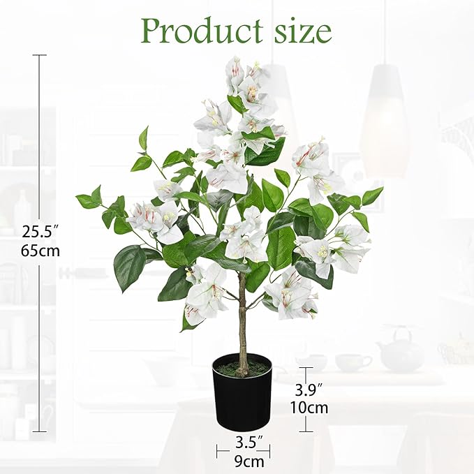 Fake Plants Bougainvillea Artificial Flowers, Fake Flowers Faux Trees Indoor 25.5", White Flowers Artificial Bougainvillea Trees for Home, Living Room, Bedroom, Kitchen, Dining Room Table Decor