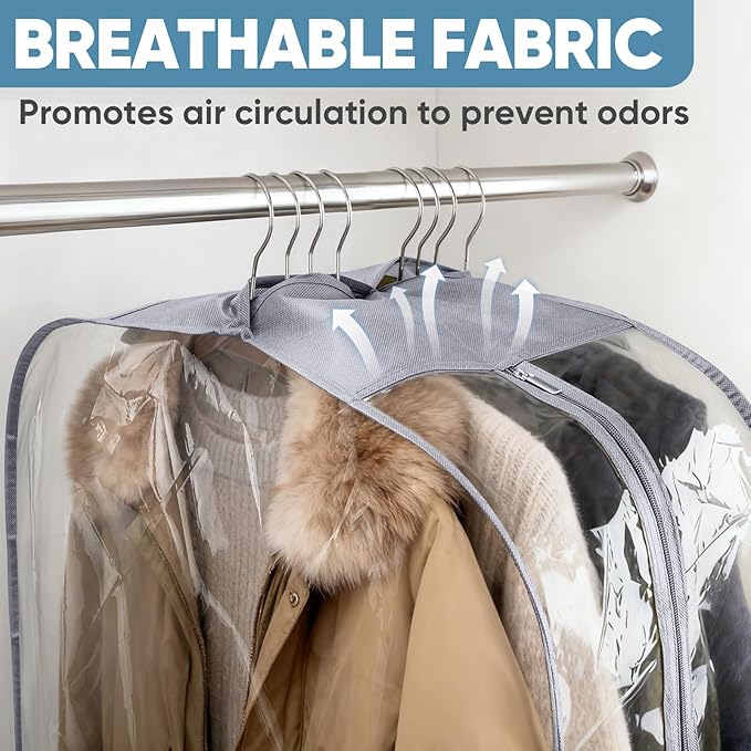 BALEINE 40'' Clear Garment Bags, 10.5'' Wide PEVA Suit Bag for Closet Clothes Dresses Suit Coats Storage (Clear, 3PK)