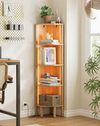 Corner Shelf Stand, 5 Tier Corner Bookshelf with Light,Corner Furniture for Bedroom Display Corner Shelf for Small Space,Wood Shelves with Storage Rack for Living Room,Office,Oak