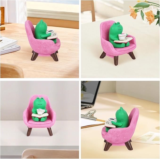 Miniature Frog Figurines Desk Decor, Funny Frog Statue Home Office Frog Decoration, Cute Frog Fairy Garden Resin Decorations, Small Frog Statues Gifts Ornaments Frog Lovers(Pink Sofa)
