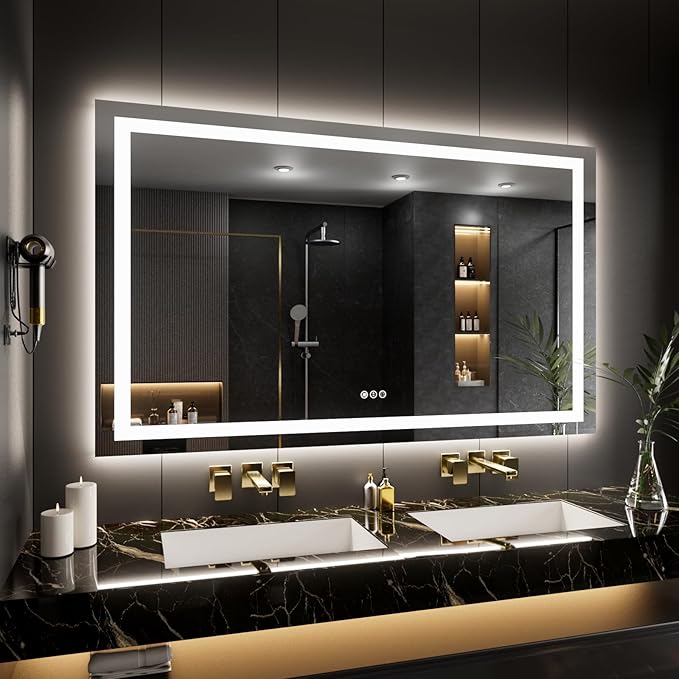 LOAAO 66"X40" LED Mirror for Bathroom, Lighted Bathroom Mirror with Lights, Anti-Fog, Dimmable, Memory Function, Clear Reflection