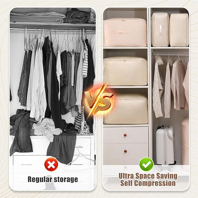 Ultra Space Saving Self Compression Organizer, Upgraded Space Saving Self Compression Organizer Space Bags, Premium Comforter Packaging Cube Bedding Storage Bag (Light Grey, X-Large 54×42×60cm)
