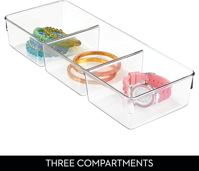 iDesign 3-Section Drawer Organizer for Kitchen, Bathroom, and Desk Drawers - Set of 6 - Clear