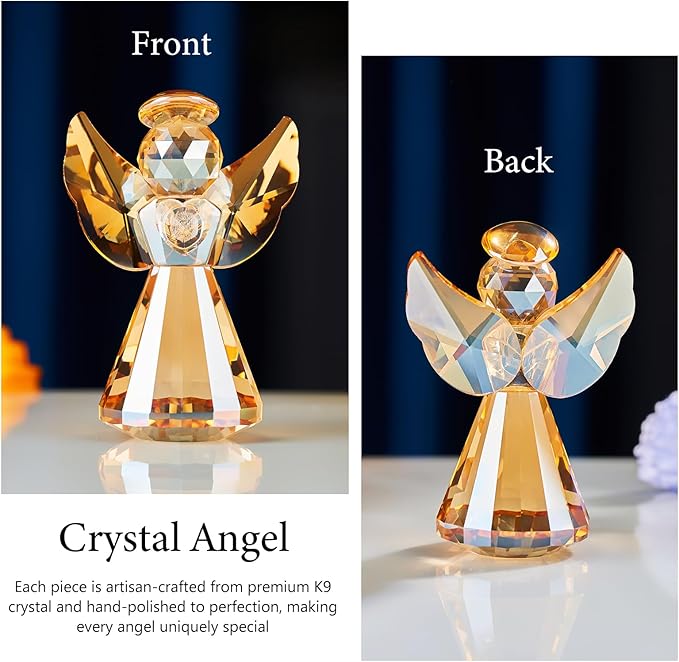 Crystal Guardian Angel Figurine Decoration, Glass Guardian Angel Statue Christmas Birthday Gifts for Women Daughter Girlfriend, Art Collectible Figurines Home Decor (Champagne)