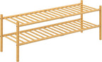 2-Tier Bamboo Long Shoe Rack, Free Standing Wood Shoe Shelf Storage Organizer for Closet Entryway Stackable 35"x11"x13" (Natural)
