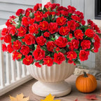 Artificial Christmas Flowers for Spring Outdoor Outside Decor, Fake Silk Red Camellia Flower UV Resistant Realistic Plants for Planter Front Door Porch Patio Table Indoor Holiday, 3 Large Bundles