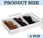 SATINIOR 3 Pcs 3 Section Under Bed Shoe Storage Boot Bag White Underbed Shoe Organizer with Large Clear Pockets Fabric for Storage Men's and Woman's Boots