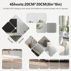 Shiftshade Wall Stickers - Unbreakable Self-Adhesive Mirror Tiles for Bedroom, Home, Gym, Door - Acrylic Shatterproof Sheets, Panels (8x8 Inch, 4 Pcs)