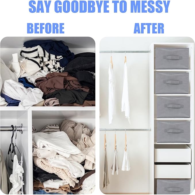 4 PCS Jean Organizer for Closet, 7 Grids Foldable Wardrobe Clothes Organizer, Stackable Fabric Closet Organizers and Storage for T Shirt Jean Sweater Shirt Pants