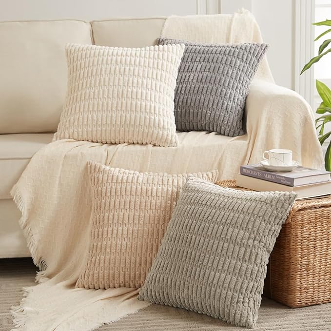 Fancy Homi 4 Packs Decorative Throw Pillow Covers for Living Room Couch Bed, Modern Farmhouse Boho Home Décor Accent Cushion Case, 16" x 16", Neutral