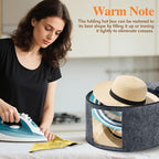 Round Hat Box, Stackable Felt Hat Boxes for Women Storage, Foldable Premium Hat Travel Case with Dustproof Lid, Space Saving Hat Organizer (Grey)