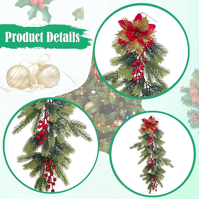 HouseVibe Artificial Christmas Swag Greenery Wreath Decorative Prop Door Swag Staircase Decoration for Stairs New Year 26.77 inch