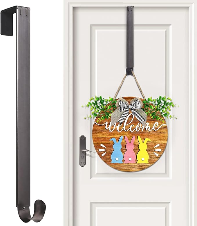 Wreath Hanger Adjustable Door Hanger Wreath Hanger for Front Door 15-24inch,Wreath Hook, Hold Up 20lb(Nickle,1 Pack)