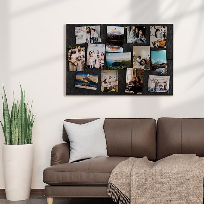 MaxGear Large Cork Board for Wall 36" x 24", Dark Gray Bulletin Board, 6 Pack Felt Wall Tiles with Pushpins, Cork Boards for Office Pin Board Tack Board Cork Boards