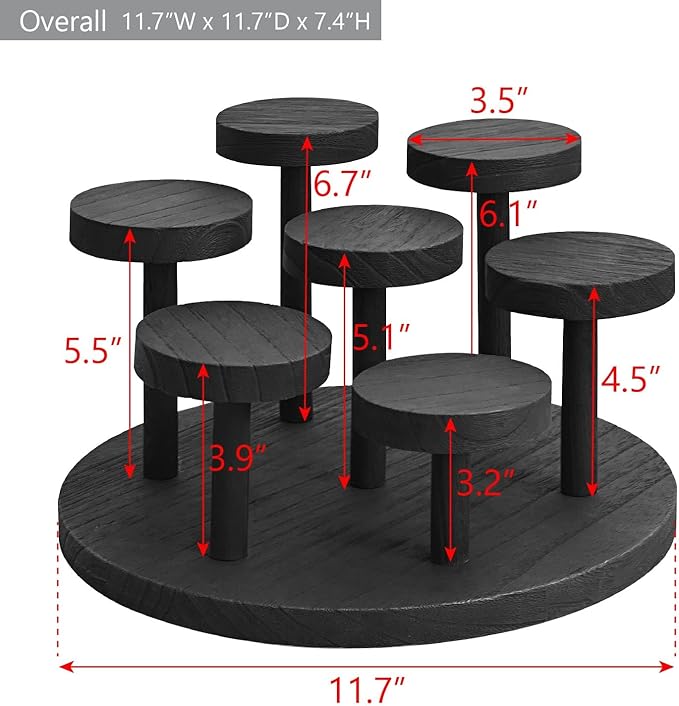 Ikee Design 7-Tier Wooden Display Riser for Jewelry, Accessories, and Collectibles items Wooden Jewelry and Figurine Display Risers, Multilevel Stand for Action Figures and Home Decor, Black Color