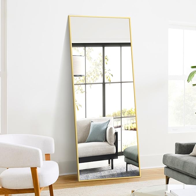 TRAHOME Full Length Standing Mirror, 70"x24" Gold Full Body Mirror with Aluminum Alloy Frame, Free Standing or Wall Mount for Bedroom, Living Room, Dressing Room