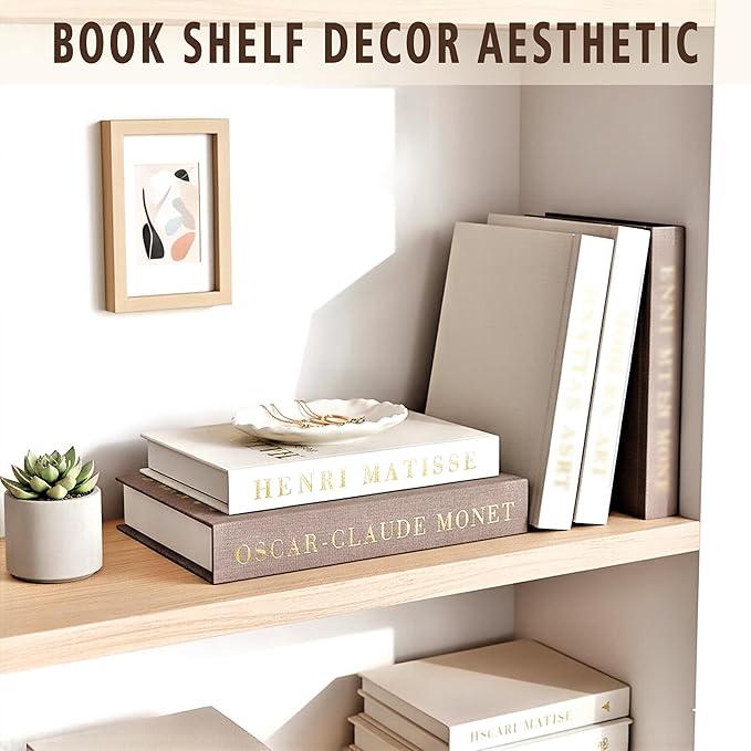Decorative Books for Home Decor, Coffee Table Decor with Linen White Books Stack Bookshelf, Fake Book Double as Libros Decorativos and Photo Storage (3 Piece Set with Tray)