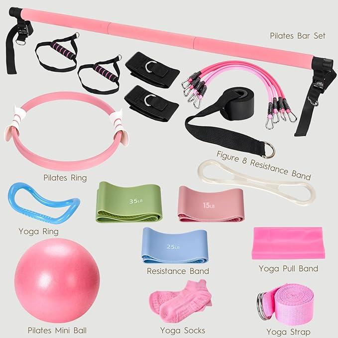 9-Piece At Home Pilates Kit for Beginners & Women | Complete Pilates Equipment Set with Ring, Yoga Ball, Resistance Bands & Pilates Bar