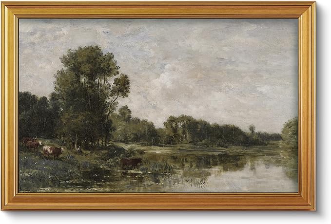 VIYYIEA Vintage Large Framed Wall Art for Living Room, Landscape Canvas Prints Home Decor, Painting Picture, Bedroom Wall Decor Gifts for Friends or Family -【Shadows on the Stream】-(36L x 24W)