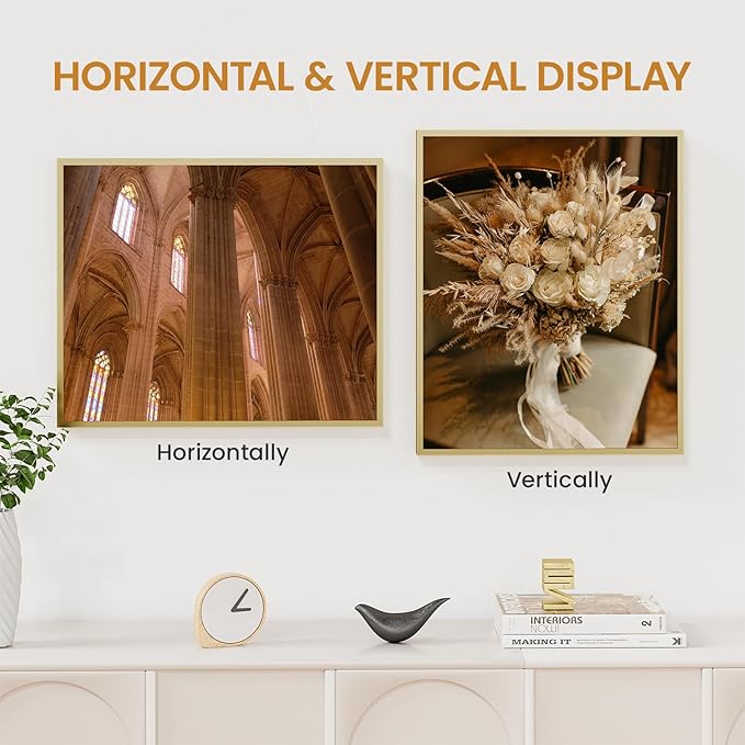 14x17 Aluminum Metal Picture Frame,Tempered Glass Gold Photo Frame 14x17 for Family Photo,Posters,Art,Document to Wall Mount Horizontally or Vertically