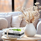 Capoda 3 Pcs Decorative Books for Home Decor Farmhouse Faux Stacked Books Wooden Rustic Table Decor with Bead Garland Twine Ribbon Faux Leaf for Table(Welcome)
